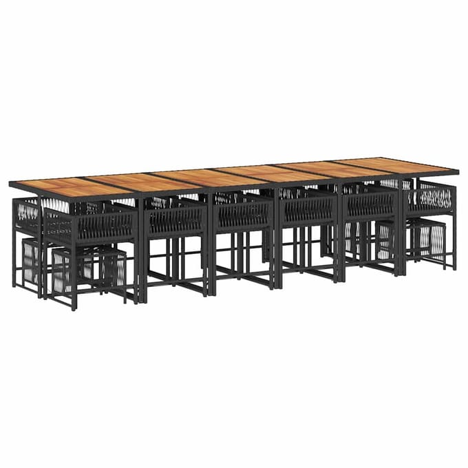 vidaXL - 17-delige - Tuinset - met - kussens - poly - rattan - zwart