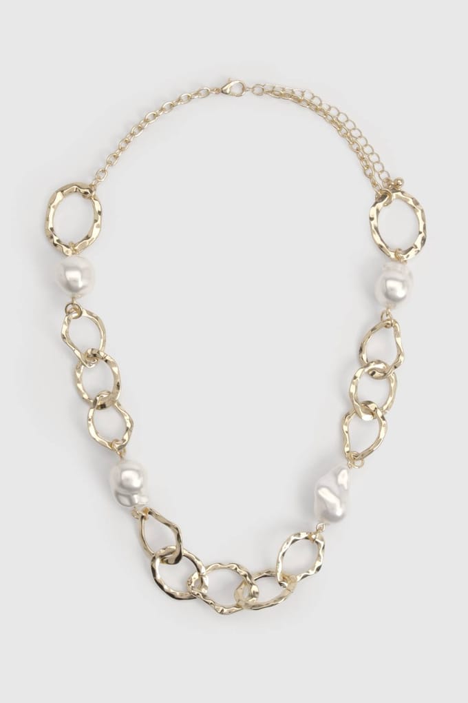 boohoo Dames Parel Abstracte Schakel Ketting | Goud