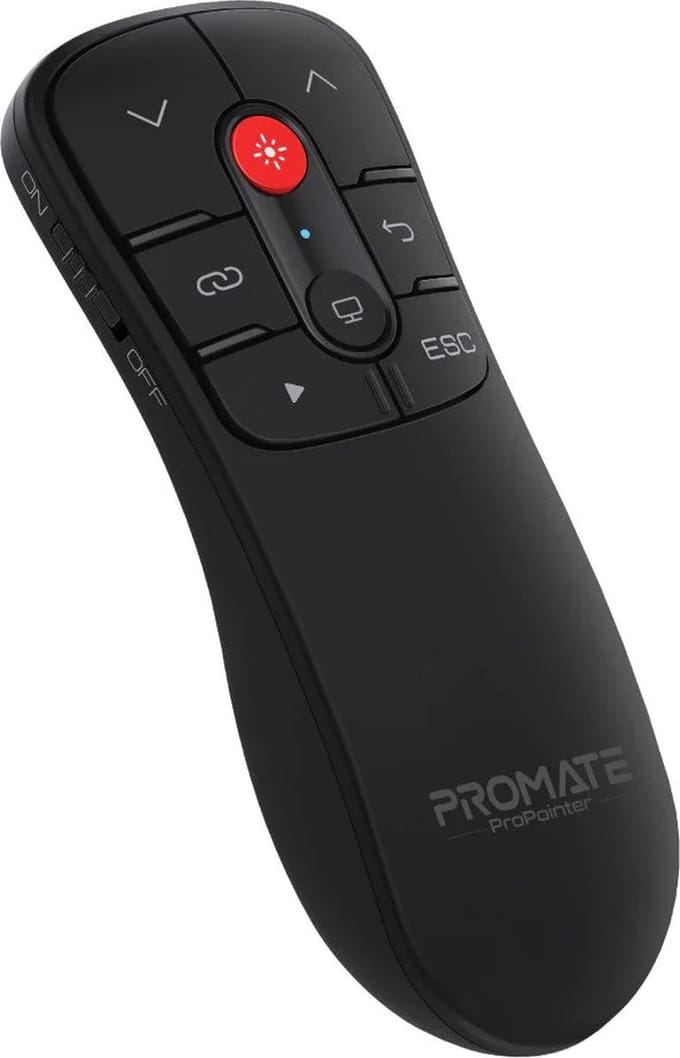 ProMate® ProPointer - Draadloze Presentatie Afstandsbediening - Laser Pointer - 10m Bereik - Dual USB en USB-C Ontvanger - Plug & Play -2.4GHz RF, Dual USB-C/ USB Dongles and Functional Buttons - Universele Compatibiliteit - Voor Windows en Mac OS