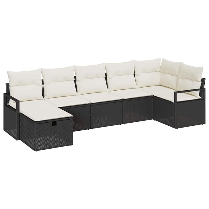 vidaXL Bankstel 7 st Zwart en Crème poly rattan