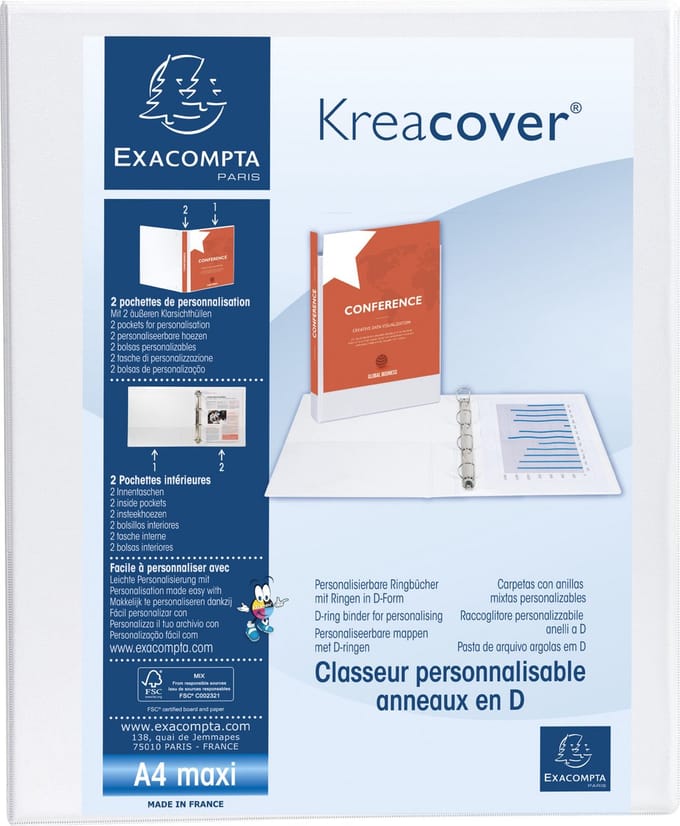 Exacompta 10x Kreacover Ringband in PP met 4 D-ringen van 25mm - A4 maxi - Wit - 51946E