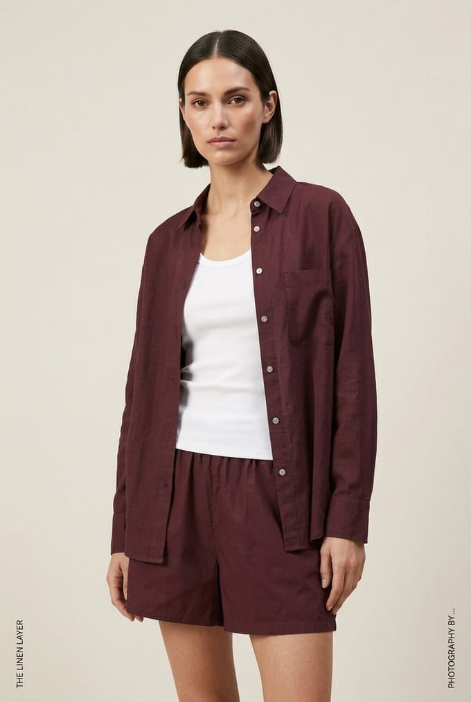 Linen Oversized Shirt Oxblood Red - maat XS