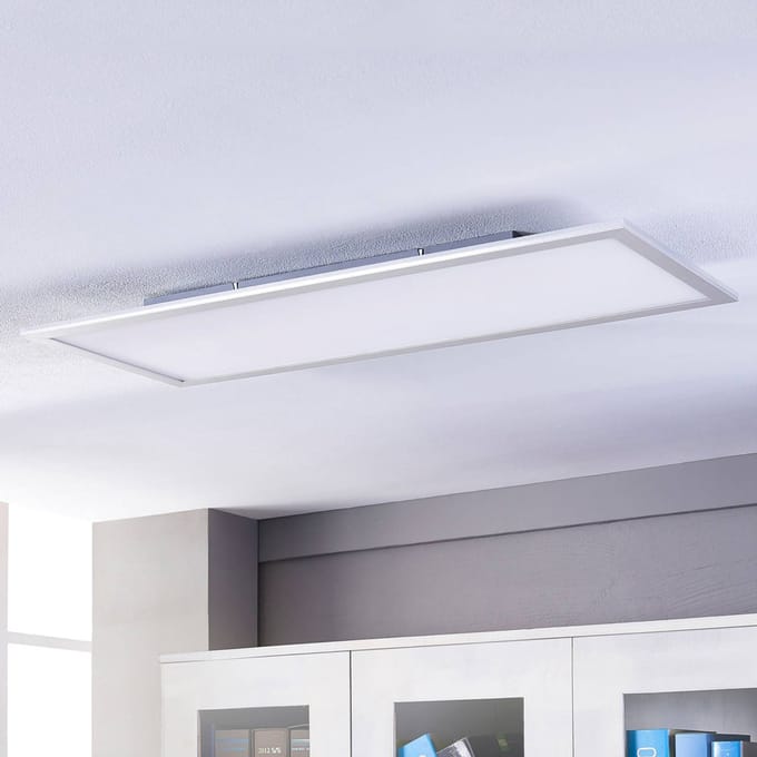 Lindby LED paneel Livel, 4000K, 120cm x 30cm, zilver, metaal