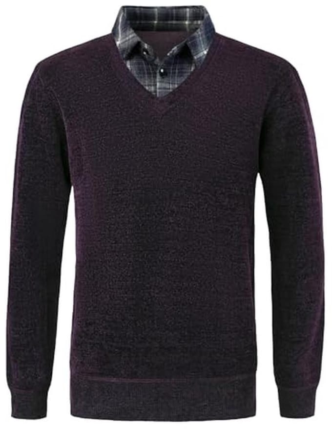Heren 2-in-1 V-hals Chenille Trui - Casual Fleece Gevoerd Wintershirt