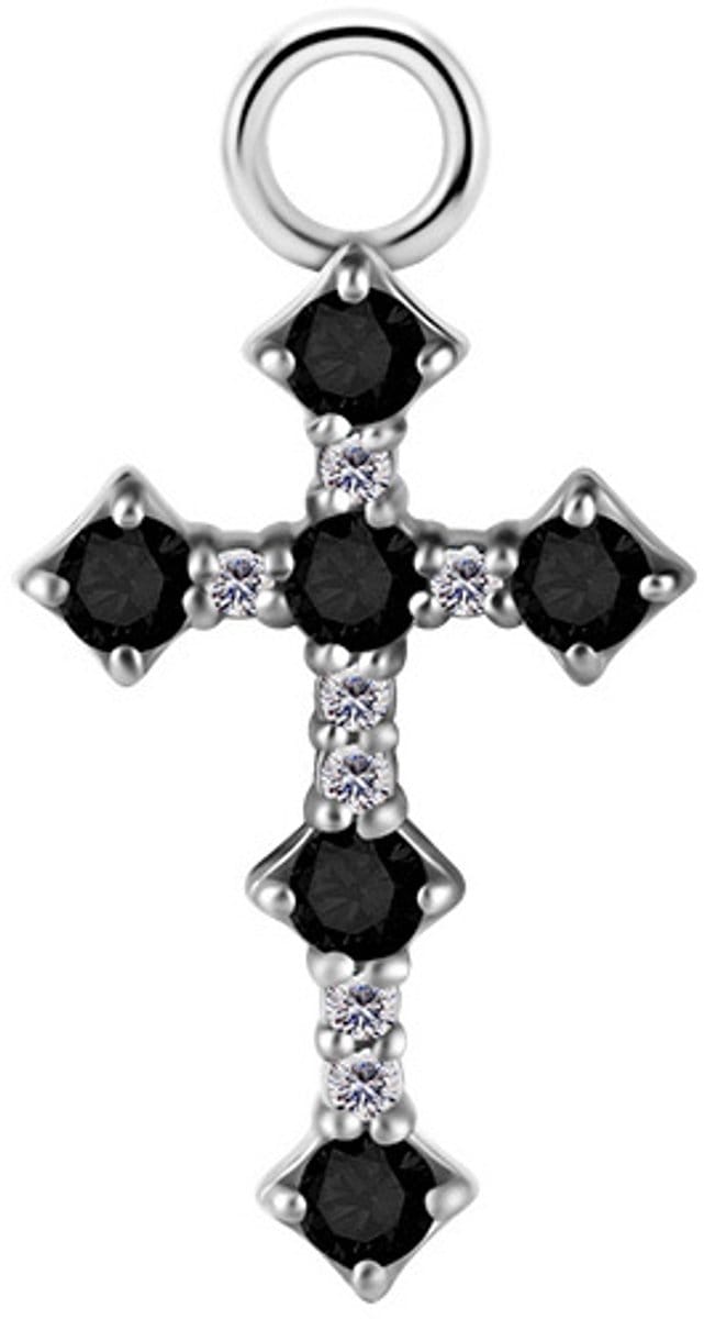 Crazy Needles - Charms - Zilveren Kruis - Zwarte Zirconia's