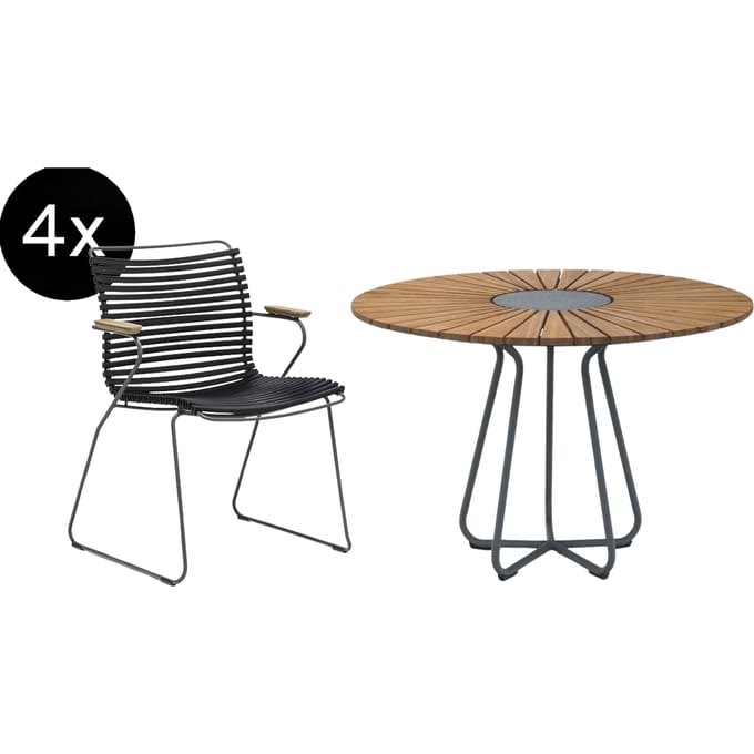 HOUE Bundel 4x Click fauteuil met lage rugleuning zwart + Circle tafel 110cm