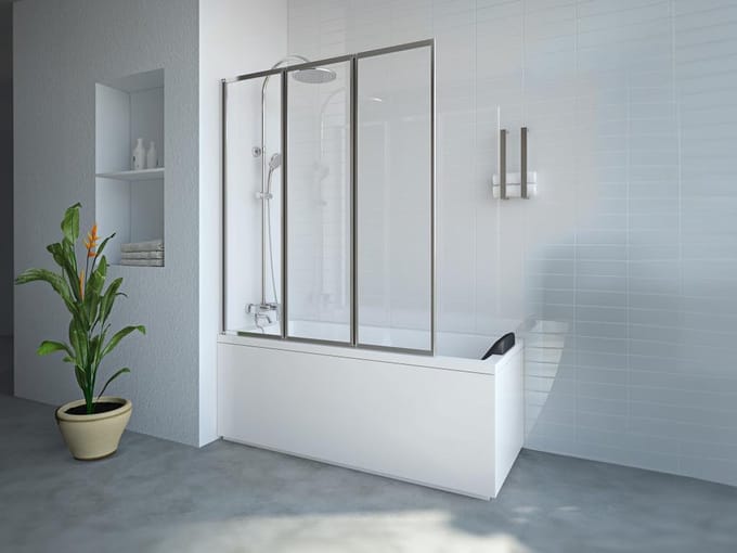 Vente-unique Vouwbaar badscherm van metaal – Chroom – 120 x 140 cm – DISTRICT