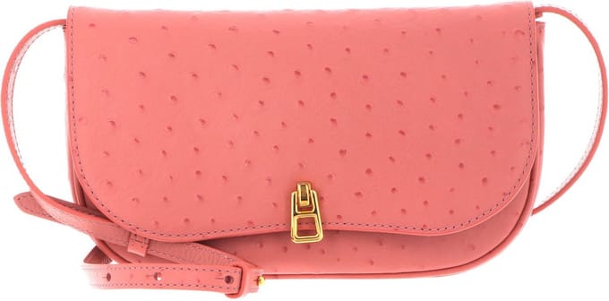 COCCINELLE Leren Schoudertas Magie Ostrich Mini Crossover Bag Camelia Roze