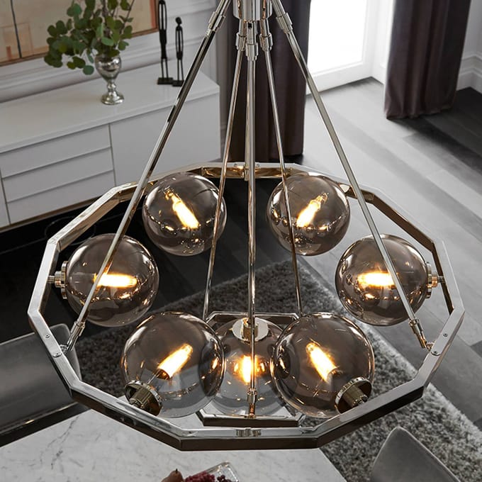Feiss LED Kroonluchter | 7X E14 Max 60W | Dimbaar | Polished Nickel