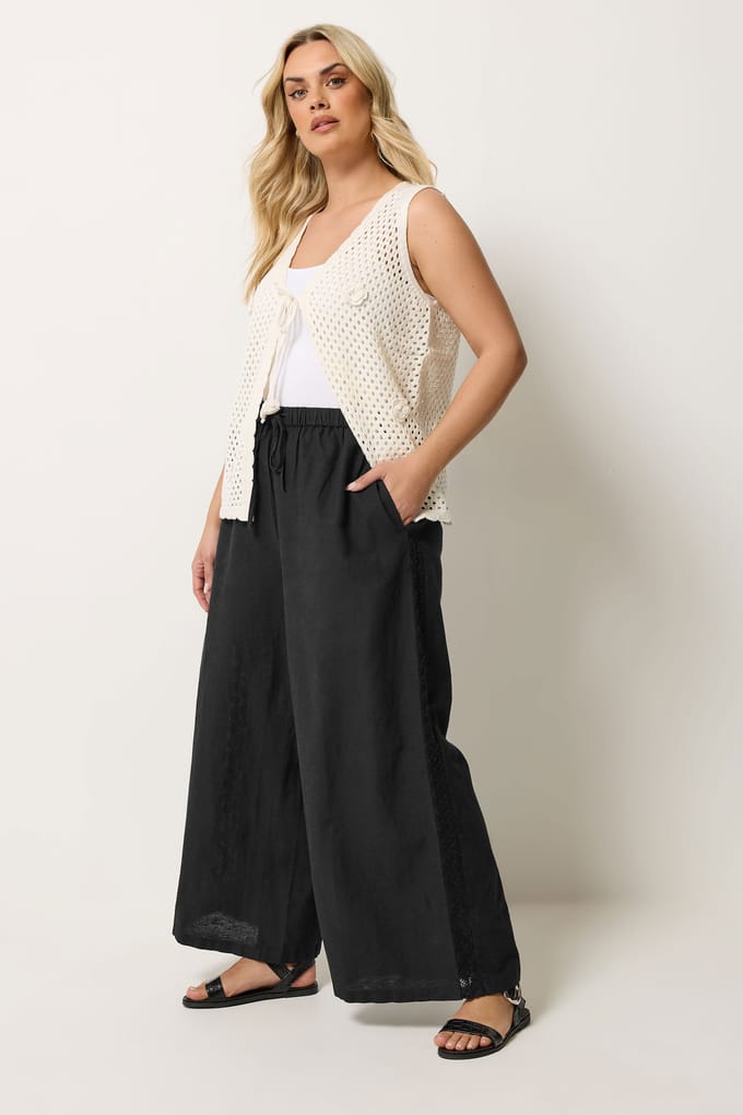 Yours Zwarte Linnen Broek Met Gehaakte Details Size Regular > 42