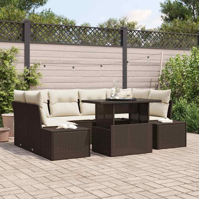 vidaXL - Bankstel - 7 - st - Bruin - en - Crème - poly - rattan