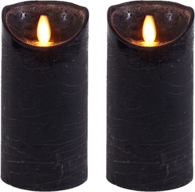 Anna's Collection Led kaars/stompkaars - 2x - zwart - H15 x D7,5 cm - wax - bewegende vlam