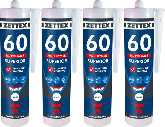 Zettex MS 60 Polymeerkit Superior - Montagekit – Lijmkit – Afdichtkit - Binnen & Buiten - 4x 290ml – Wit