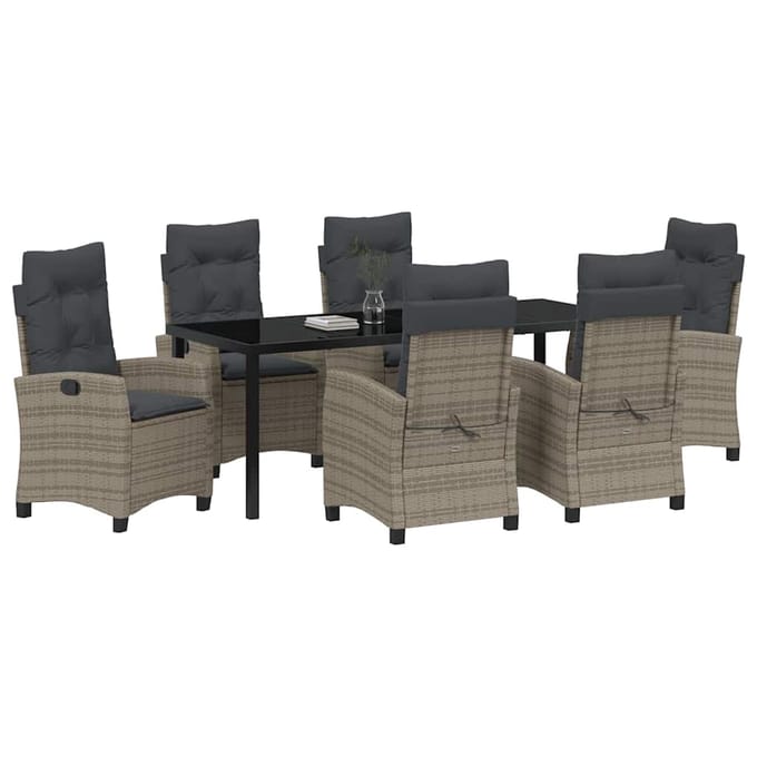 vidaXL - Tuin - Eettafel - Set - 7 - st - Grijs - poly - rattan