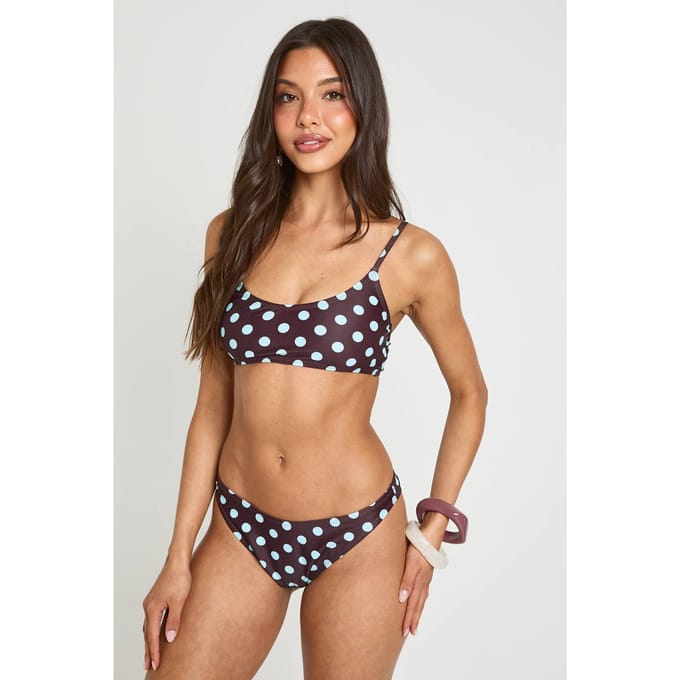boohoo Dames Polkadot Essentials Slip Bikinibroekje | Chocoladebruin | Maat: 42