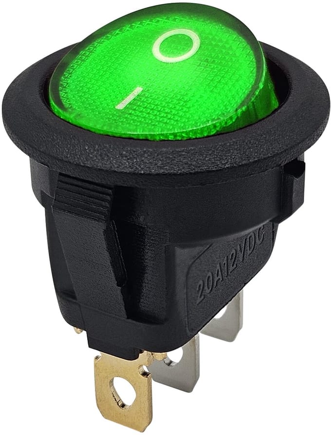 ProRide Wipschakelaar ON-OFF KCD2-12 - 3-pins - Rond - 12V/20A - Groen