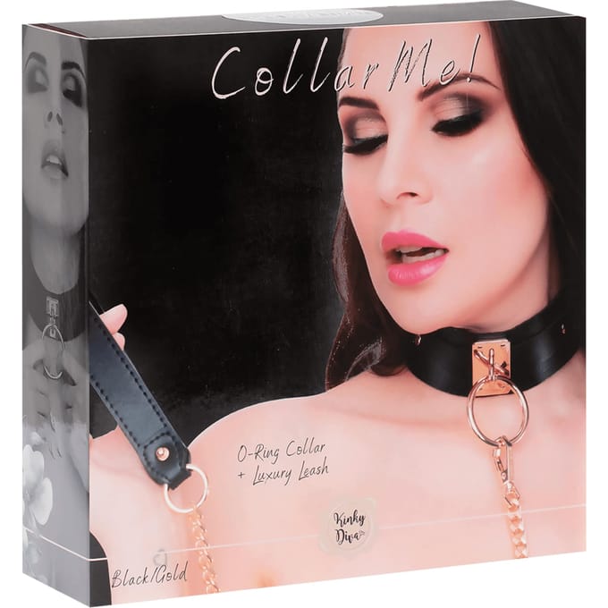 Kinky Diva – Lederen Collar met O-ring en Riem