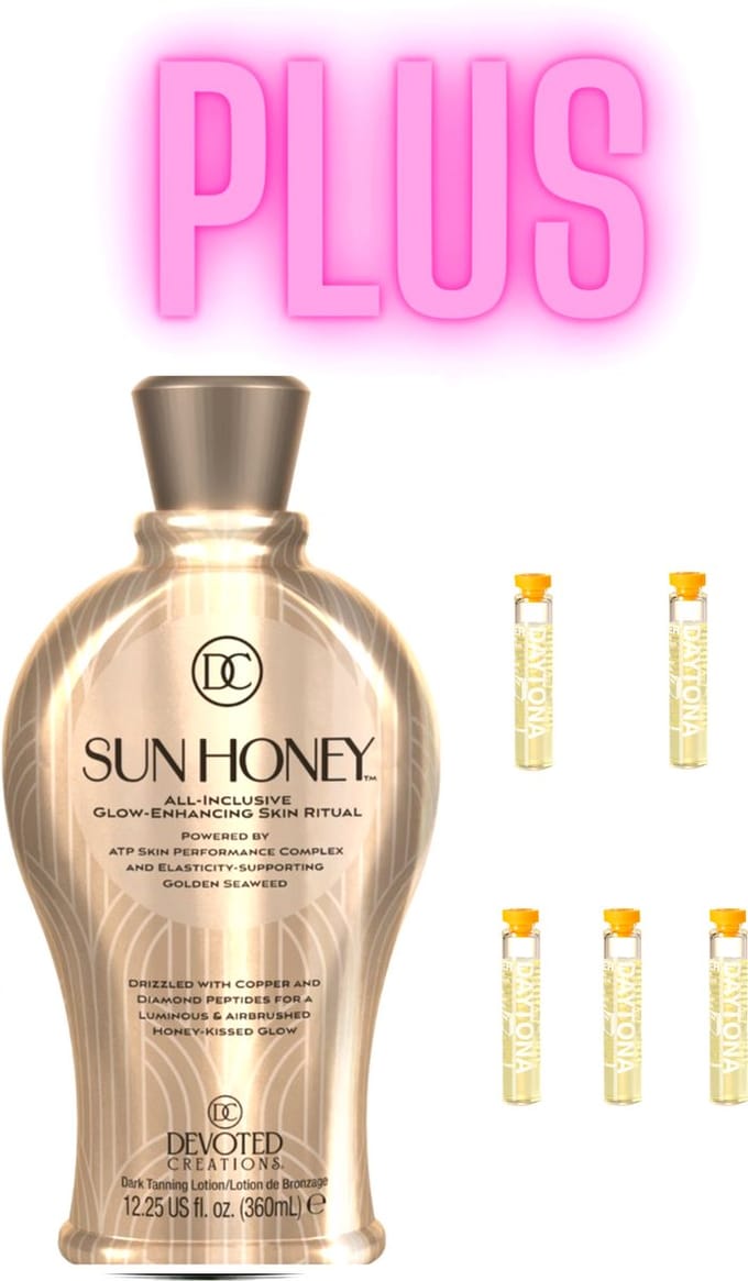 Devoted Creations Sun Honey 360 ml Zonnebankcrème PLUS 5X Daytona Pre Sun Ampul 2 ml !