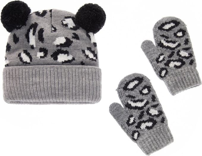 Set Meisjes Muts & Wanten – 6-24 maanden – Luipaardprint Grijs