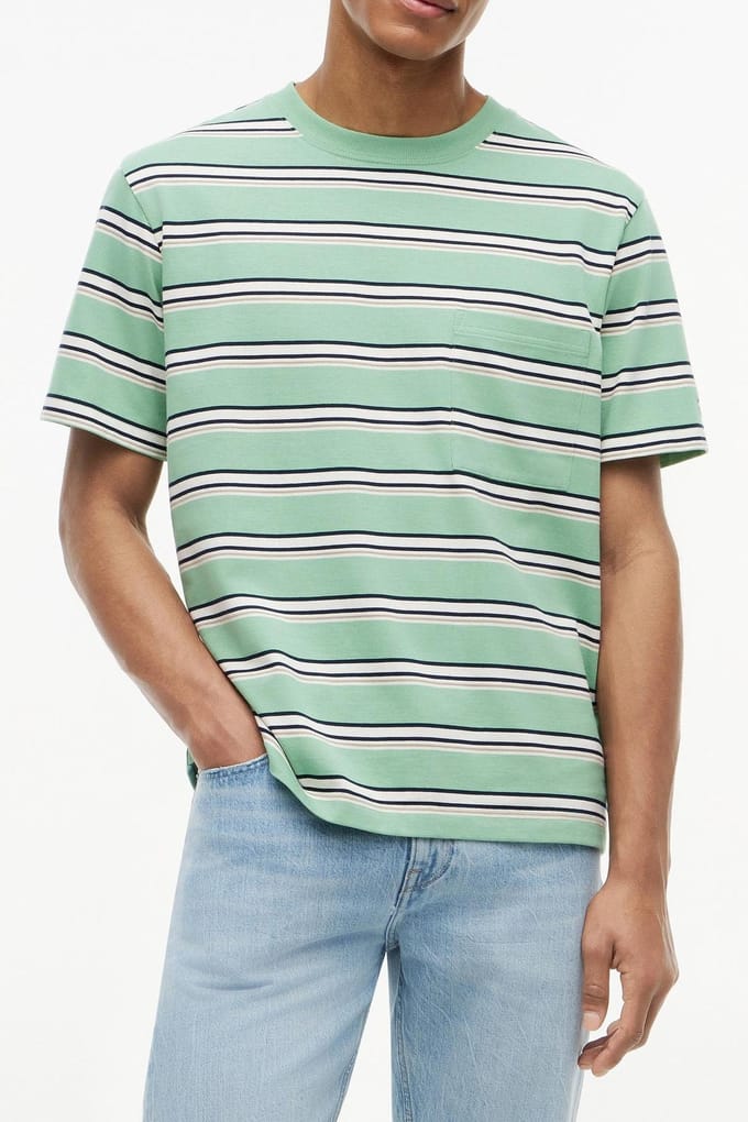 Tommy Hilfiger Yarn Dye Multistripe Cut Grass Multi Stripe Größe: L | Basic T-Shirts Outlet | Herren