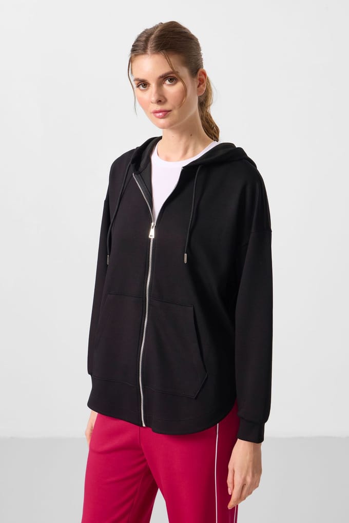 Oversized Hooded Lange Mouwen Zip Tuniek Top