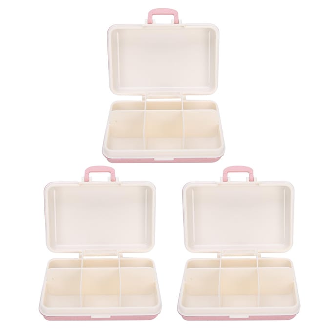 3pcs Organisateur de Pilules 6 Compartiments Portable Forme Valise Étui à Médicaments Rangement Médicaments de Voyage bleu clair
