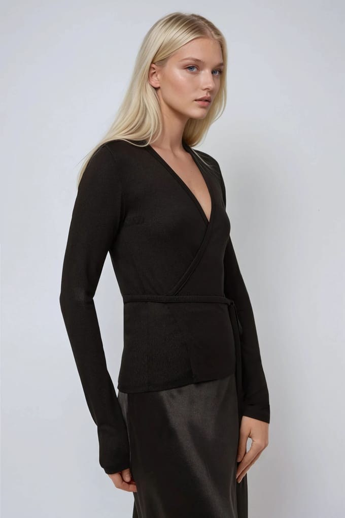 Zachte Touch Gebreide V-hals Lange Mouw Viscose Blouse