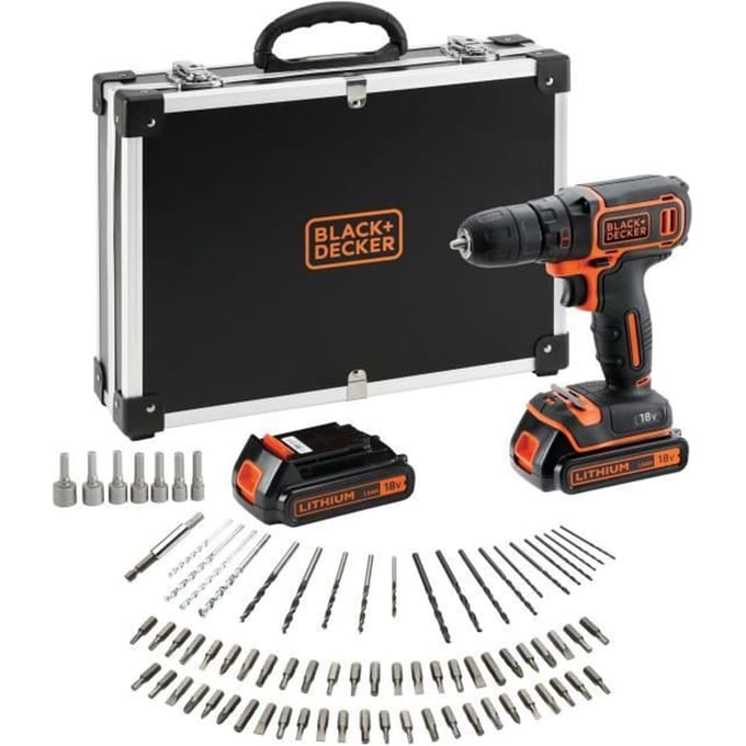 BLACK+DECKER 18V schroefboormachine kit met accessoires flightcase - BDCDC18BAFC-QW