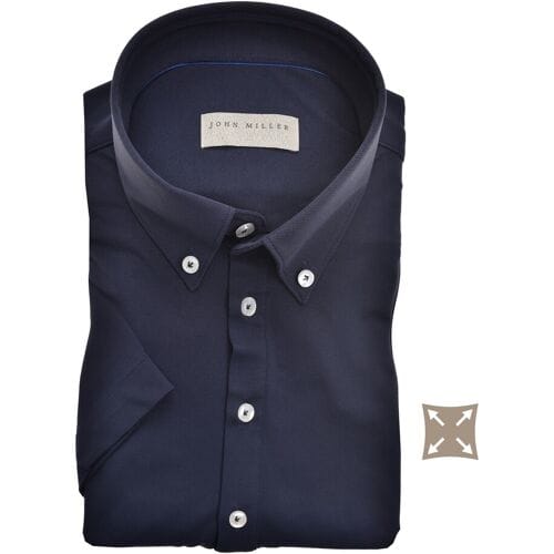 John Miller Polo Slim Casual Button Down Short Sleeve Hyperstretch Donker Blauw / male