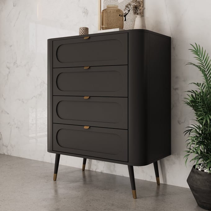 Meubella - Borneo - Ladekast met 4 lades - Zwart - 78x40x98 cm