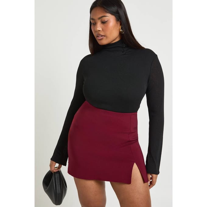 boohoo Dames Plus Bengaline Split A-lijn Rok | Bordeaux Rood | Maat: 54