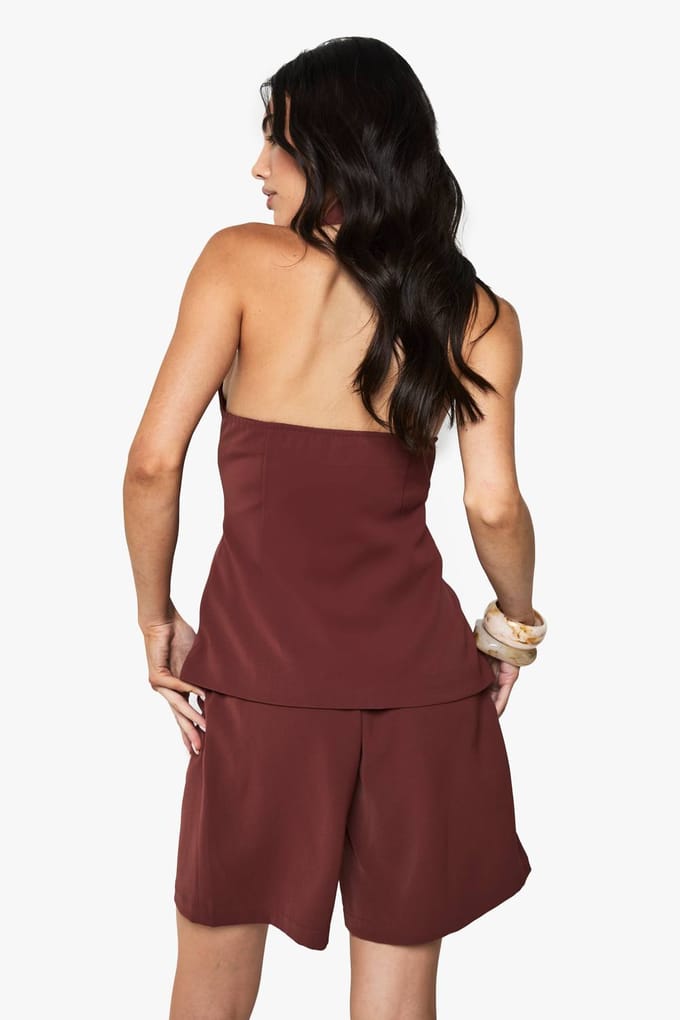 boohoo Dames Op maat gemaakte geweven Bermuda shorts | Mahonie | Maat: 36