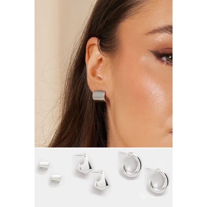 Yours 3Pack Zilverkleurige Oorbellen In Gemengde Vormen Setsize One Size