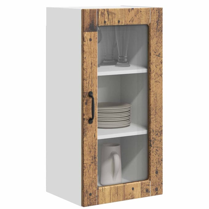 vidaXL - Wandglas - Kasten - LUCCA - 2 - st - Oud - hout - Bewerkt - hout