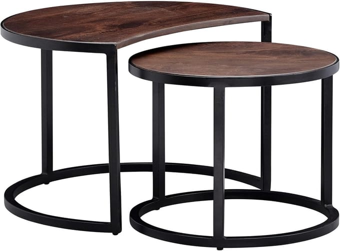 Salontafel Set van 2 Rond Hout en Metaal Industrieel Stijl