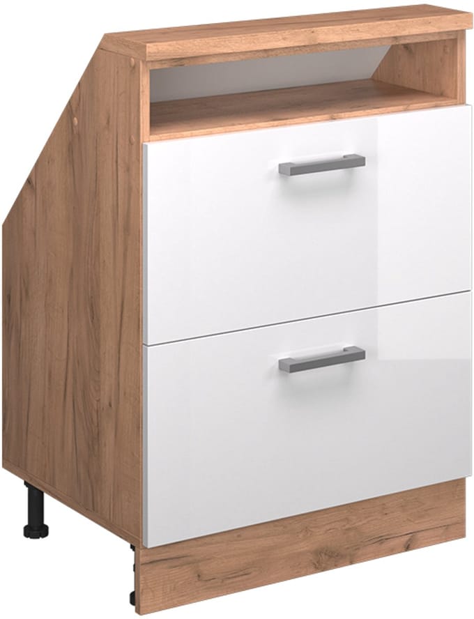 Vicco Rion Kast voor schuine wand – met 2 laden Wit hoogglans/goud power eiken