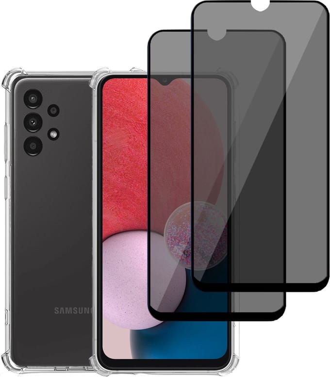 Hoesje geschikt voor Samsung A13 4G + 2x Screenprotector – Gehard Glas Cover - Shock Proof Case Transparant