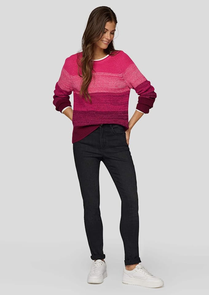 Tricot pullover met blokstrepen - bessen - Gr. 42 van Goldner Fashion