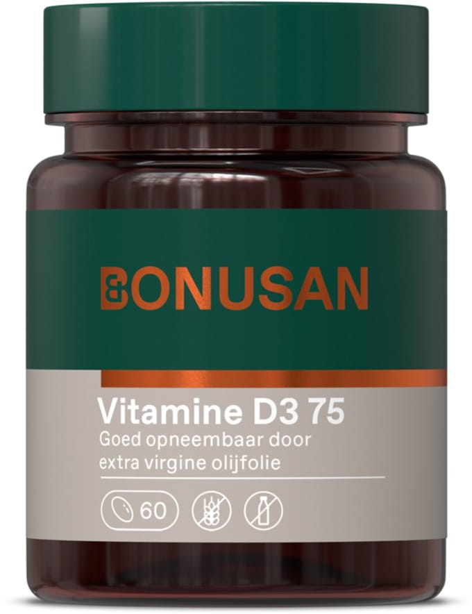 BONUSAN Vitamine D3 75 – 60 Softgels – 75 mcg vitamine D3 – In extra vierge olijfolie