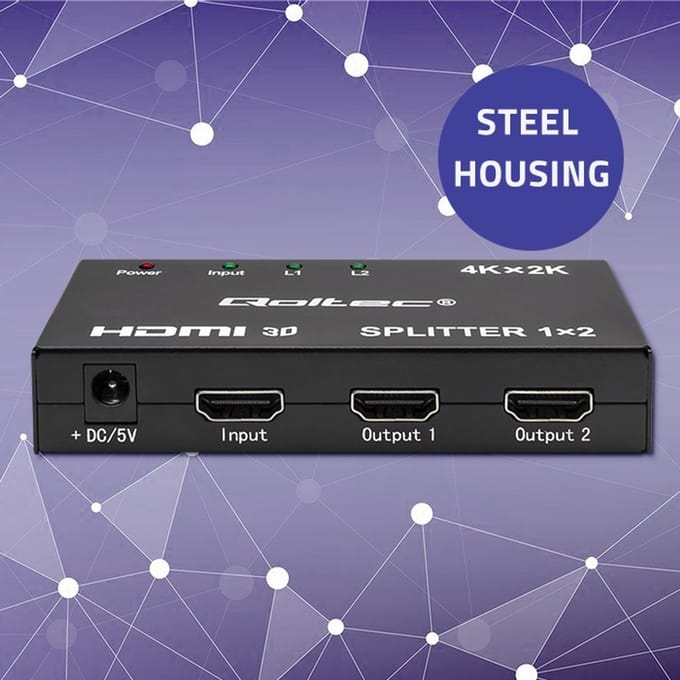 Qoltec Actieve Splitter 2 x HDMI 4K x 2K |   3,4 Gb/s |   Hoge stabiliteit