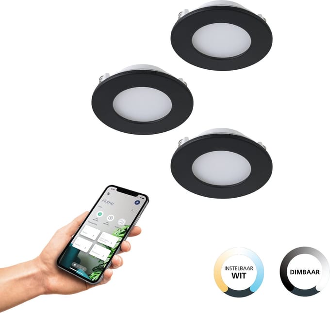 EGLO connect.z Fueva-Z Smart Inbouwlamp - Ø 8,5 cm - Zwart/Wit - Set 3 spots - Instelbaar wit licht - Dimbaar - Zigbee