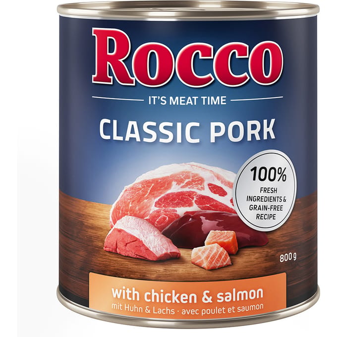 Voordeelpakket: Rocco Classic Pork 24 x 800g Hondenvoer Kip & Zalm