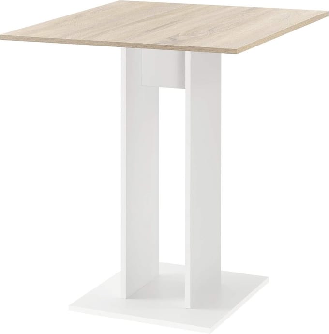 Eettafel Vierkant - Eettafel Kolom - Gezellig Tafelen - Minimalistisch Design - 65x65x78 cm - Wit Eiken