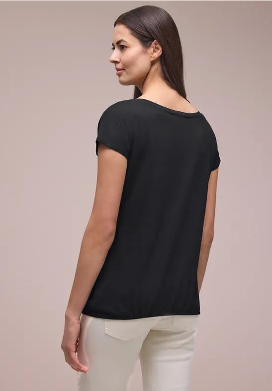 Shirt met ronde hals en rimpels