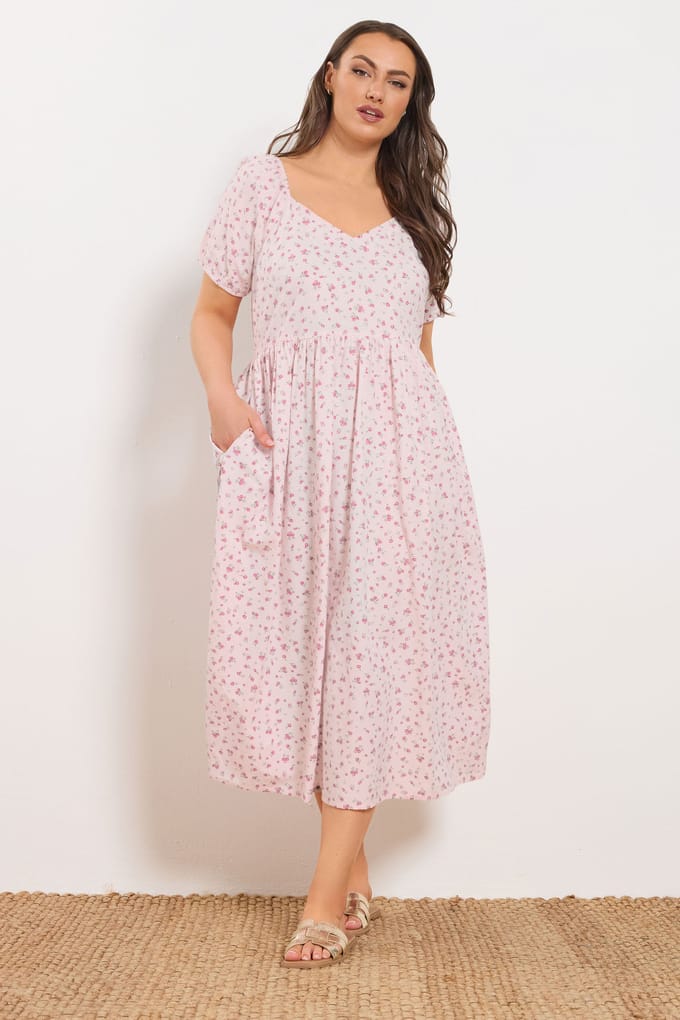 Yours Roze Maxijurk Met Fijne Bloemenprint Size 48