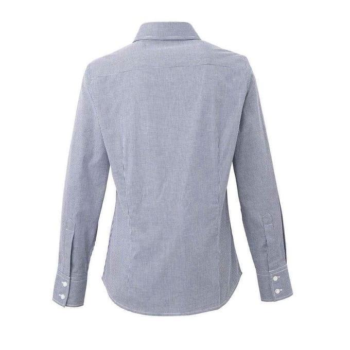 Premier Dames/Dames Micro Gingham geruit katoenen shirt met lange mouwen (Marine / Wit)