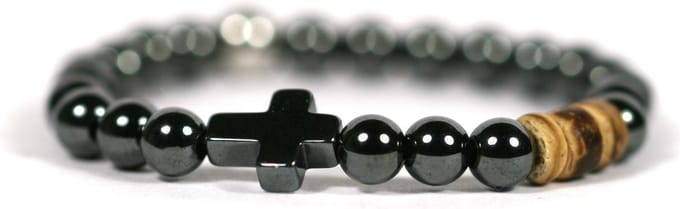 IbizaMen KIDS - 6mm - Hematiet - kruisje - 16cm
