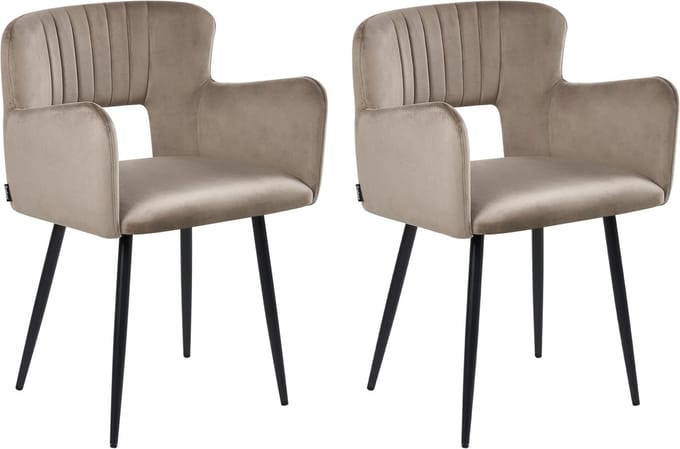 SANILAC - Eetkamerstoel set van 2 - Taupe - Fluweel
