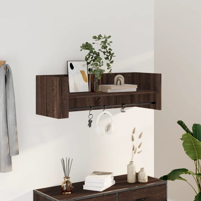 vidaXL - Wandschap - 100x35x30,5 - cm - bewerkt - hout - bruin - eikenkleurig