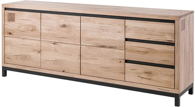 MASSIVMOEBEL24.DE wilde eik dressoir beige massief hout 210x45x85 cm (BxTxH) geolied gemonteerd VILLANDERS volledig massief #252